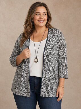 Kelly Stevens Leopard Print Attached‑Tank Blouse Cardigan • Plus Size 2X